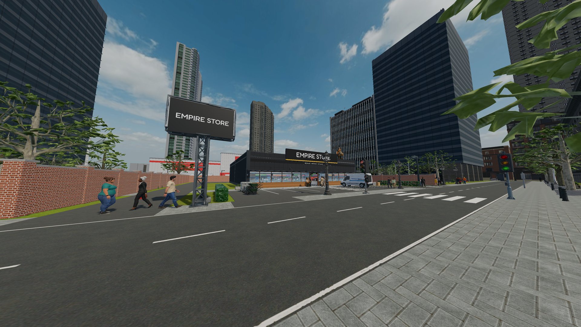 La rue et le panneau du magasin